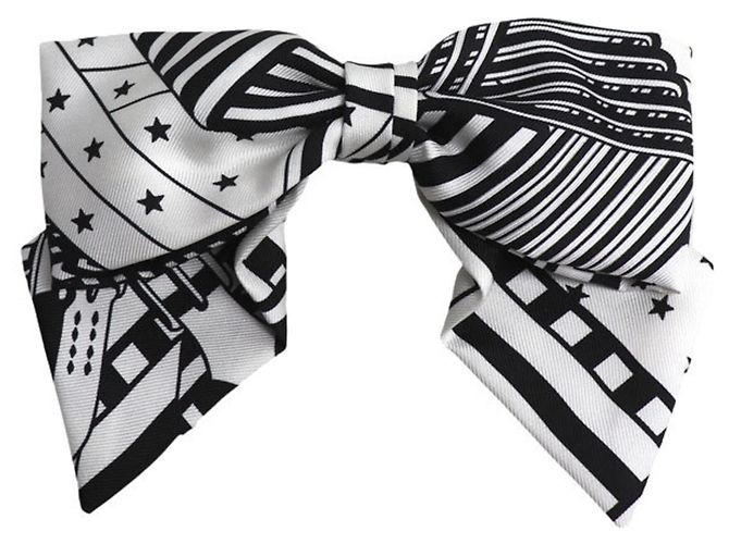 Hermès Barrette in seta HERMES Grenelle PM Accessorio per capelli Nero Bianco