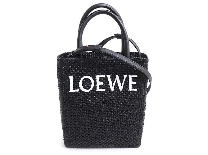 Sacote A5 de ráfia preta e couro Loewe Preto
