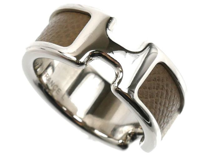 Ring Hermès Anel Olympe PM em couro GP Hermes Prata Taupe
