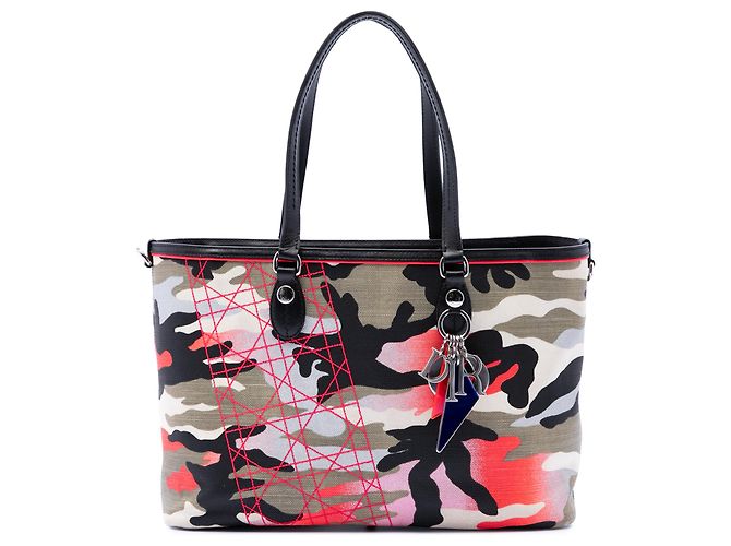 Dior Anselm Reyle Medium Canvas Camouflage Tote in Grau Braun