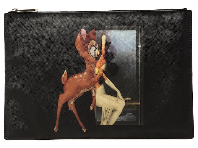 Clutch de piel con estampado Bambi negro Givenchy