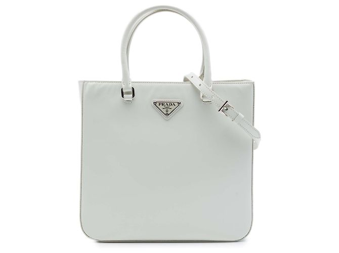 Bolso Prada de cuero Spazzolato blanco, tamaño Medium
