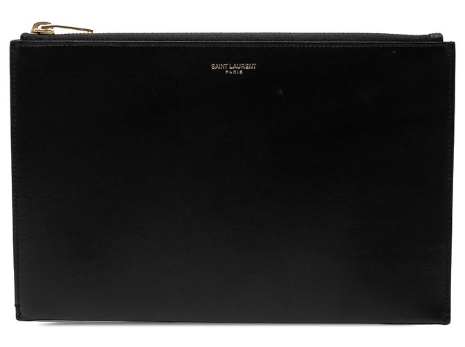 Clutch Saint Laurent in pelle nera con zip Nero