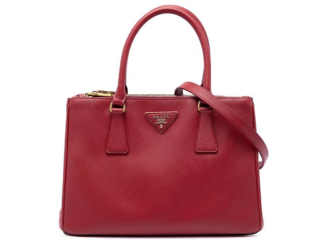 Prada Red Medium Saffiano Lux Galleria Double Zip Satchel Rot