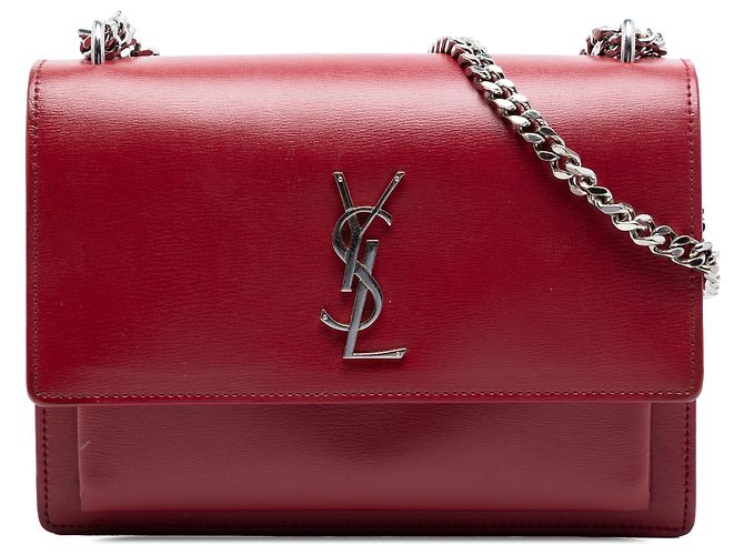 Bolso bandolera Saint Laurent Monogram Sunset en piel de becerro rojo, tamaño Medium Roja