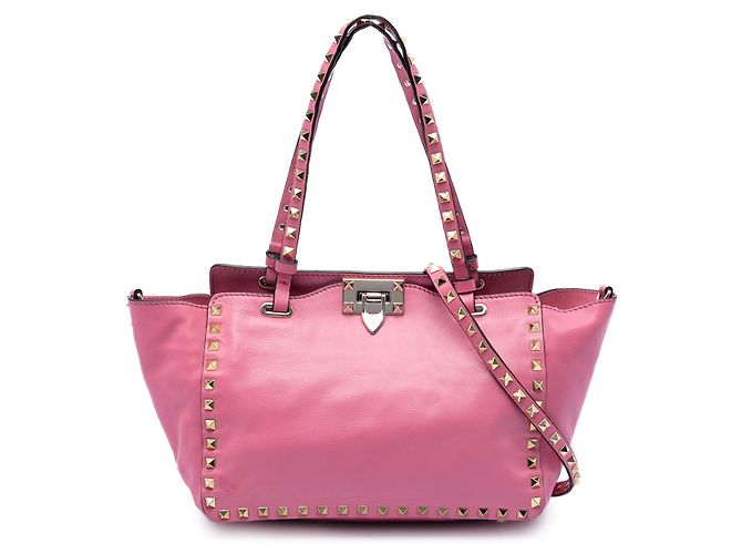 Borsa Valentino Pink Small Leather Rockstud Trapeze Rosa