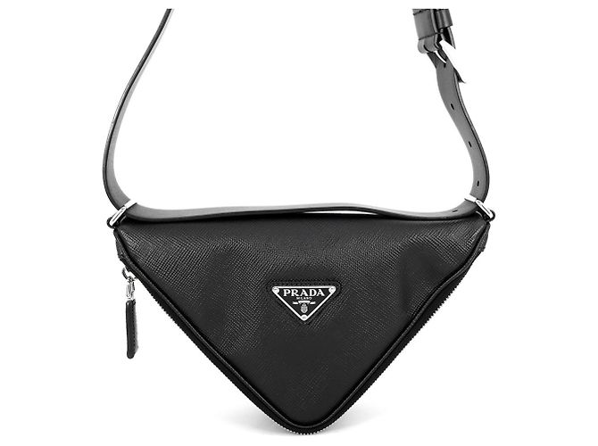 Borsa a tracolla Prada Triangle in pelle Saffiano nera Nero