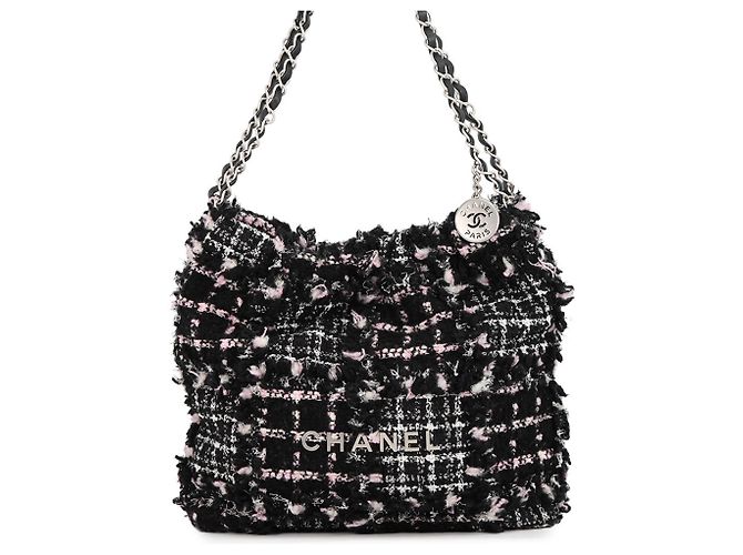 Borsa a tracolla Chanel in tweed e pelle bianco e nero