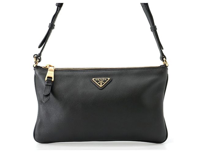 Prada Triangle Leather Shoulder Bag Black