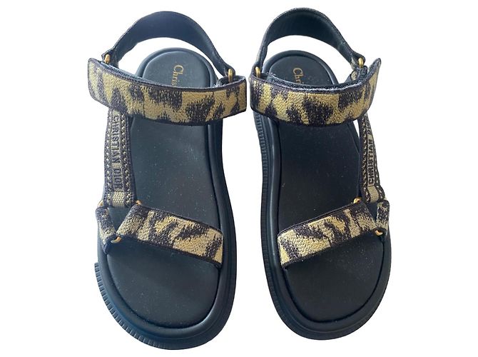 Dior D-Moi Leopard Jacquard Canvas Flat Sandals Black Leopard print