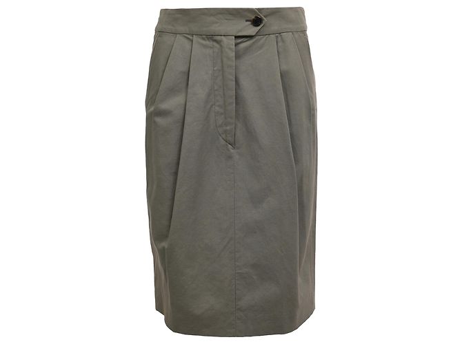 Falda plisada a la rodilla en algodón verde Dries Van Noten Caqui