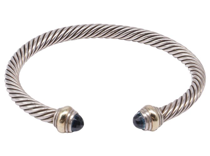 Pulseira David Yurman Cable Flex em Onyx azul em Prata de Lei Metálico