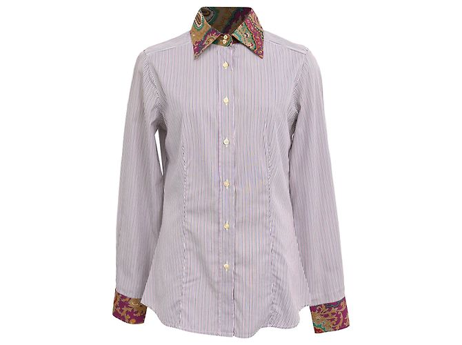 Camicia a maniche lunghe Etro con stampa paisley a righe in cotone multicolore