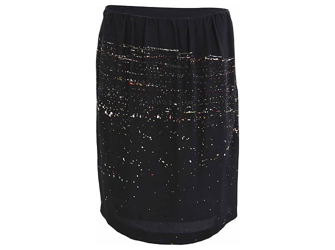 Mini saia estampada Dries Van Noten em seda preta Preto