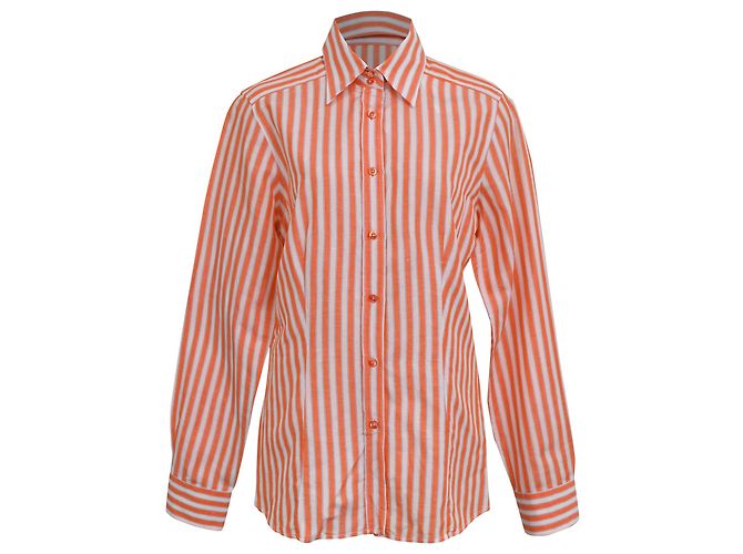 Camisa de botones a rayas Etro en algodón naranja