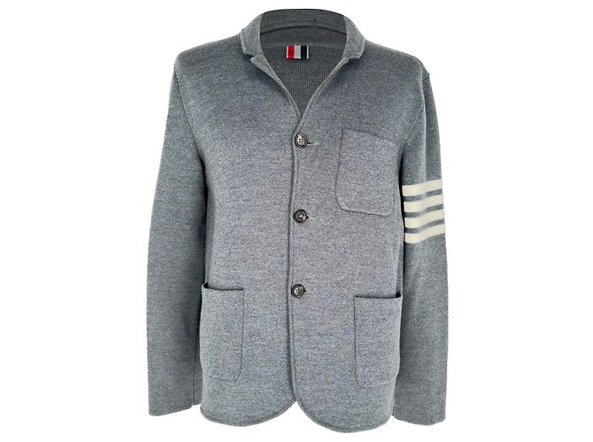 Thom Browne Blazer mit 4 Streifen aus grauer Wolle