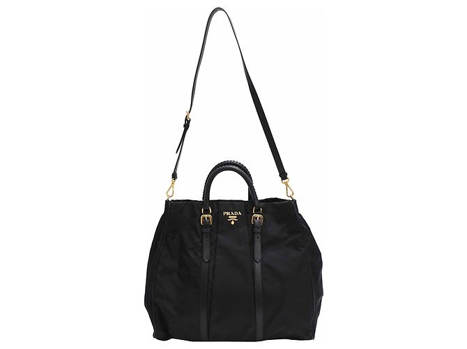 Bolsa de ombro Prada Braided Handle Tessuto em nylon preto