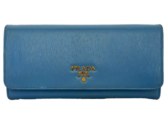 Carteira continental com aba Prada Vitello Move em couro azul Azul claro