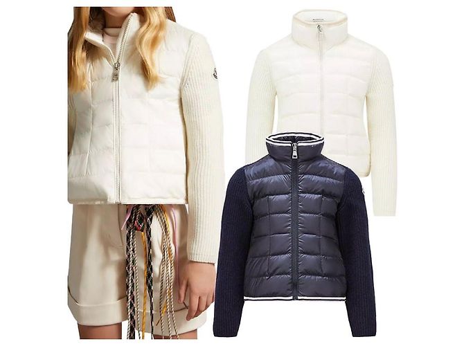 Cardigan acolchoado de lã com fecho de correr para criança Moncler Multicor