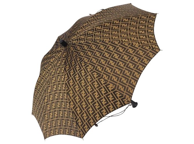 FENDI Zucca Canvas Umbrella Nylon Black Brown Auth YKZ610A