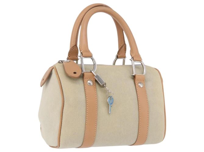 Christian Dior Handtasche Canvas Beige Silber Auth ka5216A