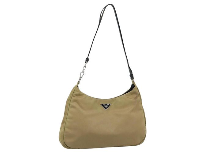 Bolsa de Nylon PRADA Bege Prata Auth ar14070