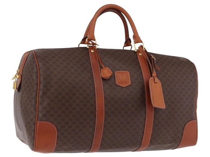 Céline CELINE Bolsa Boston em Canvas Macadam PVC Couro Marrom Ouro Auth fm5391 Dourado