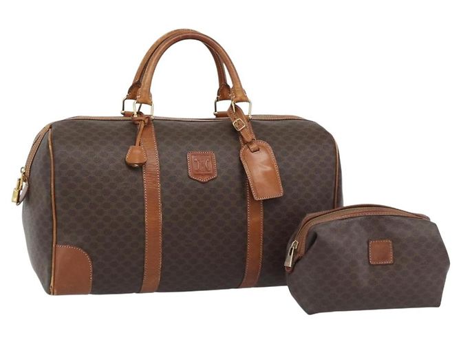 Céline Bolsa Boston CELINE Macadam Canvas PVC Couro 2 Set Marrom Ouro Auth 190000 Dourado