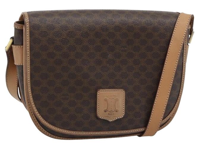Céline Borsa a tracolla CELINE Macadam Canvas PVC Pelle Marrone Oro Auth ep15099 D'oro