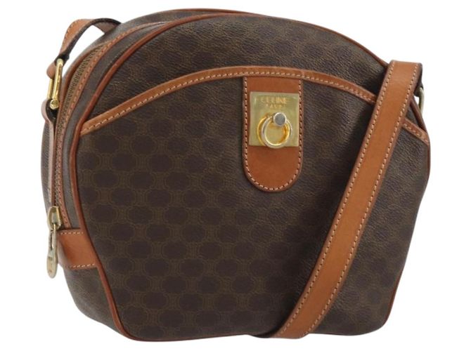 Céline Bolso de Hombro CELINE Macadam Canvas PVC Cuero Marrón Oro Auth BA14407A Castaño Dorado