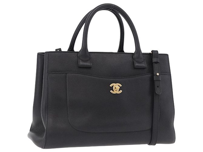 Bolsa Tote CHANEL Neo Executive em pele de caviar 2way Preta Dourada CC Auth yk20629SAM