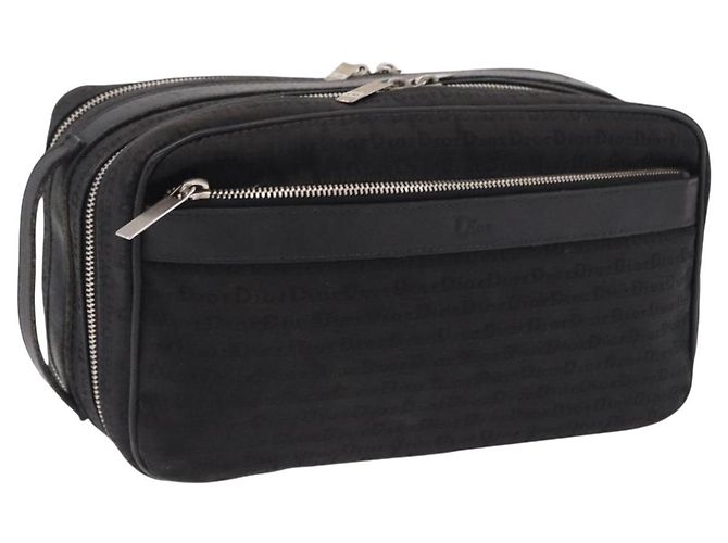 Christian Dior Clutch Bag Canvas Schwarz Silber Auth bs36170
