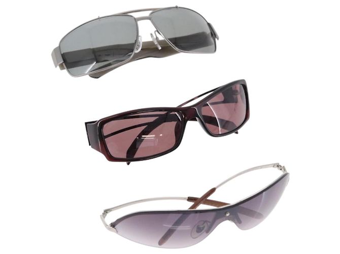 Occhiali da Sole GUCCI Metallo Plastica 3 Set Argento Marrone Auth SW2628