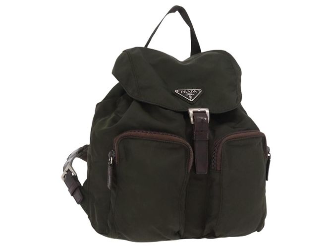 Rucksack PRADA Nylon Khaki Silver Auth ar14006 Silber