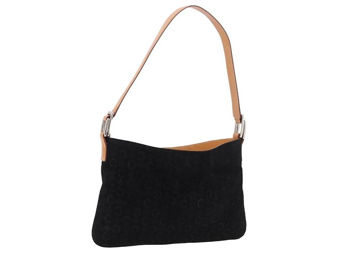 Céline CELINE C Macadam Canvas Hand Bag Suede Black Silver Auth BA14469A Silvery