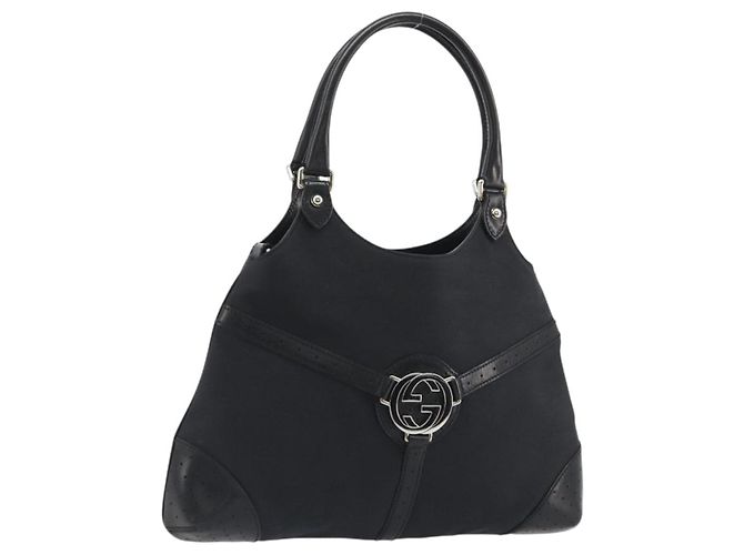 Borsa GUCCI Interlocking G in tela nero argento 114875 Auth 192188V