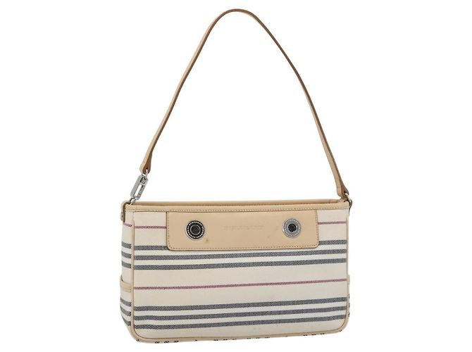 Borsa a tracolla BURBERRY Canvas Bianco Argento Auth ep15254