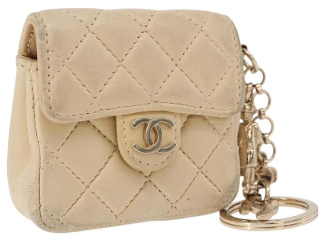CHANEL Mini Mini Matelasse Charm Lamb Skin Beige CC Auth bs36151 