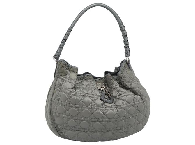 Borsa a tracolla Christian Dior Canage Nylon Grigio Argento Auth ep15322 Marrone