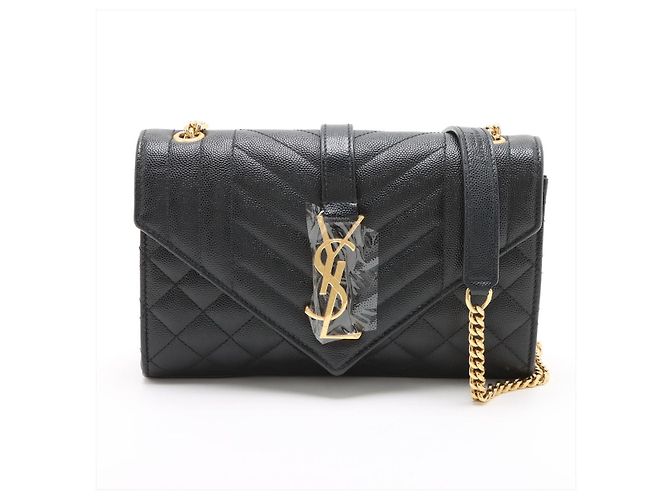 Saint Laurent Envelope Small Leather Chevron Quilted Shoulder Bag Black