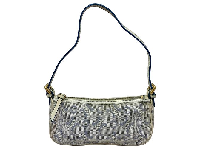 Triomphe Céline Celine Mini Bolsa de Ombro Canvas Blue Macadam Branco Azul