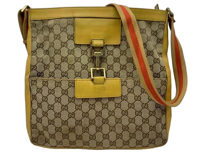 Gucci Borsa a tracolla GG Supreme e pelle gialla Marrone Beige Giallo
