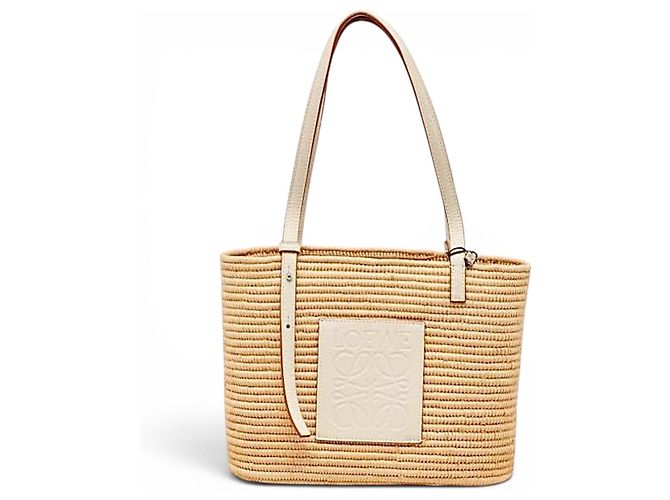 Loewe Sac Cesta en Raphia et Cuir Beige