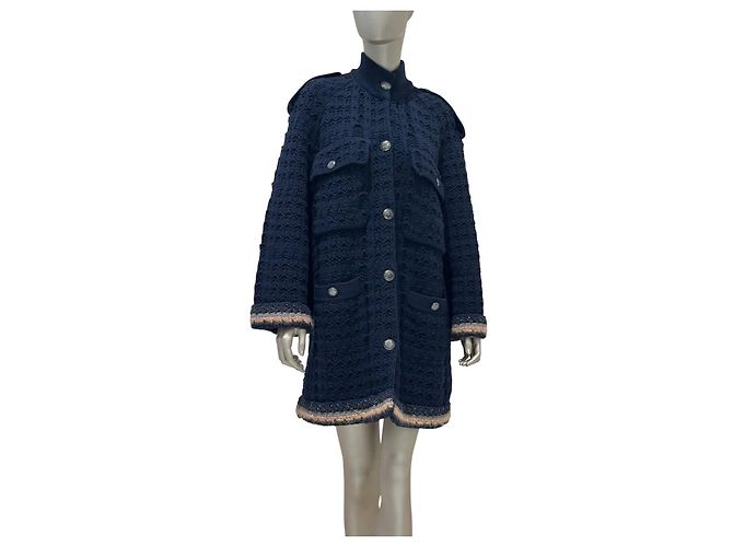 Timeless Chanel 13B Grobstrick-Strickjacke aus Wolle und Kaschmir in Schwarz Größe 38 Gebraucht