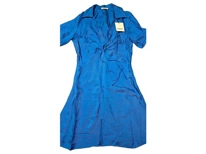 Vestido Sandro Pompei azul de amarrar