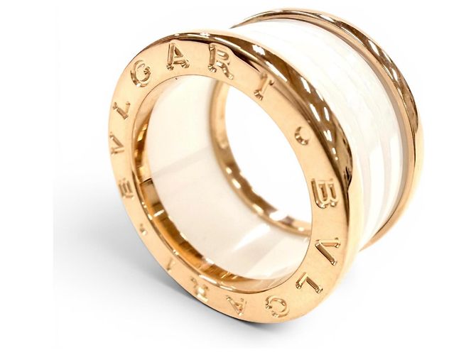 Bulgari Anillo B.zero1 en oro rosa y cerámica de Bvlgari Blanco Dorado