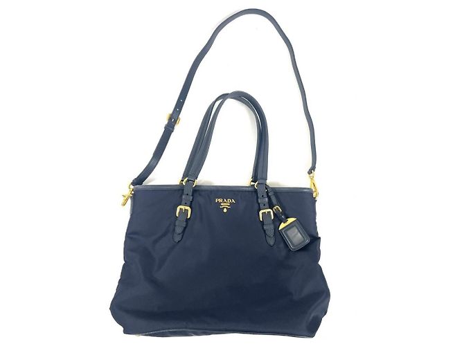Tote Sac cabas en nylon bleu marine Prada