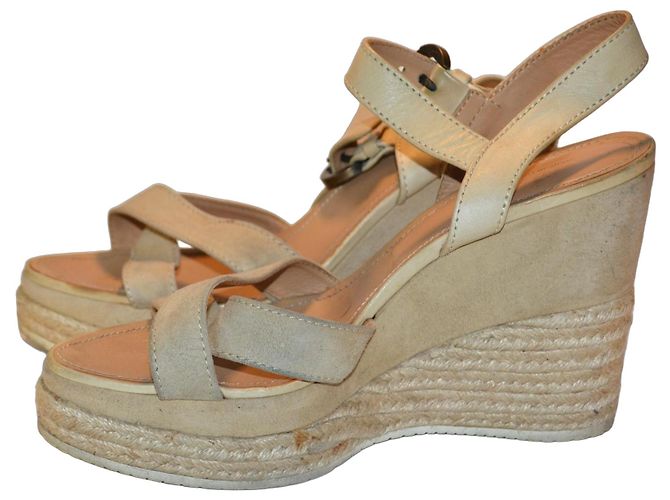 Hogan Sandali con Zeppa in Camoscio Beige