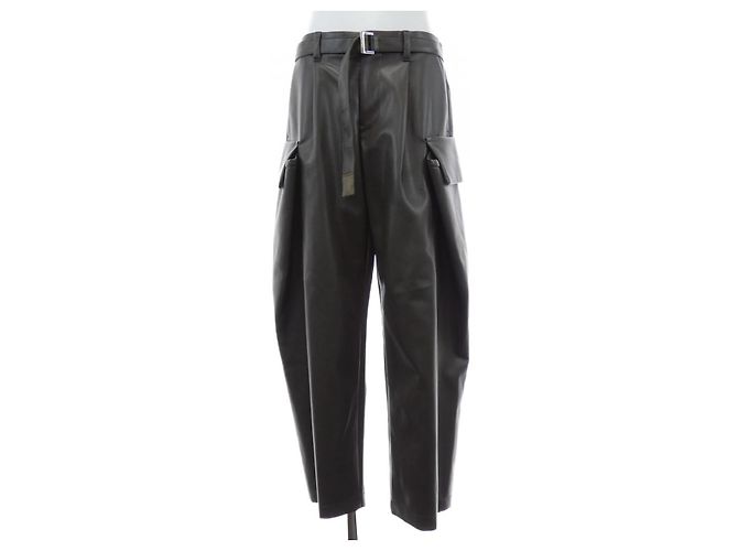 Sacai Kunstlederhose Grün Khaki