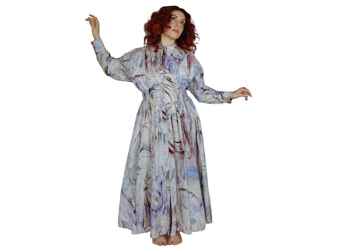 Vestido largo de algodón estampado Alexander McQueen William Blake Dante Blanco Roja Azul Púrpura